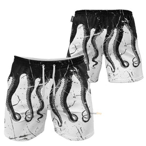 Black And White Octopus Tentacle - Beach Shorts