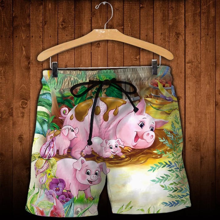 Pig Rolling In Mud Funny Style - Beach Shorts