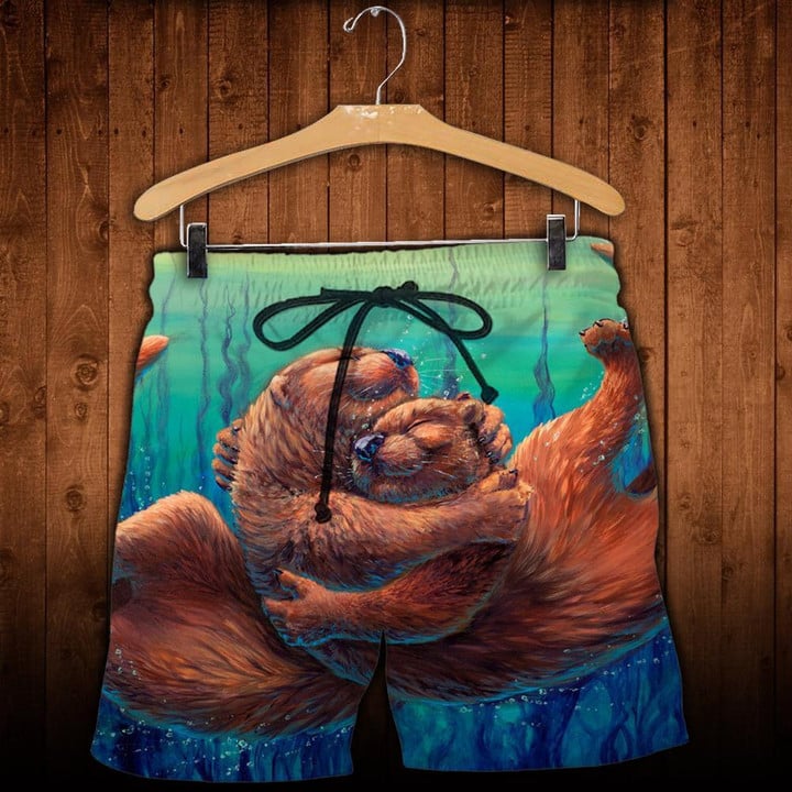 Cute Otters Hugging Funny - Beach Shorts