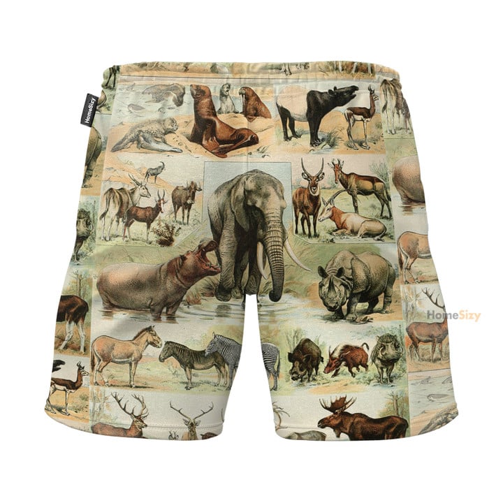 Wildlife Of Big Animals Vintage Style - Beach Shorts