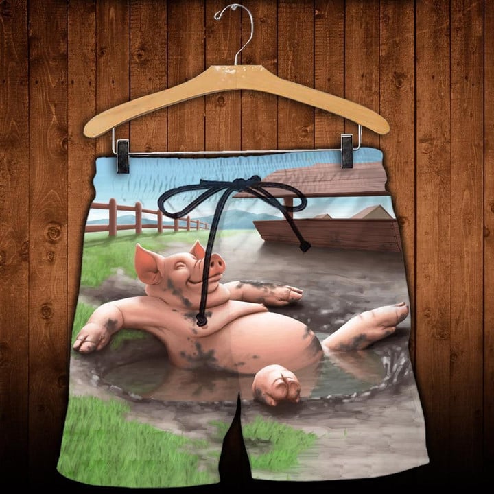 Pig In The Mud Bath Funny Style - Beach Shorts