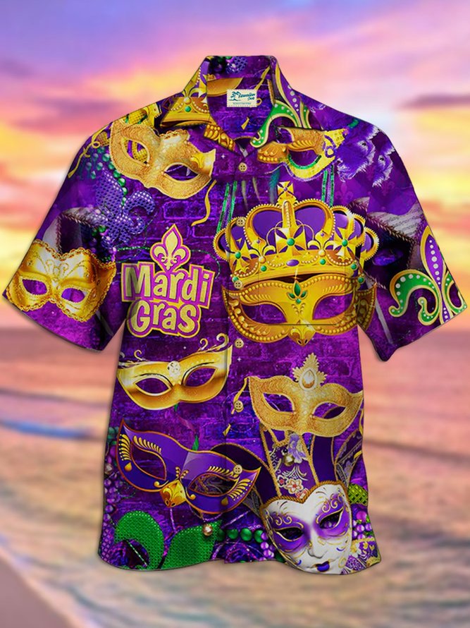 Mardi Gras Masks And Beads - Gift For Family, Friends - Hawaiian Shirt