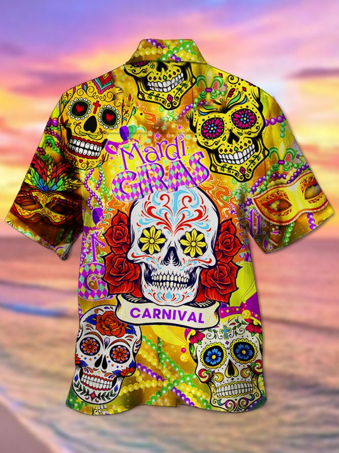 Mardi Gras Clown Carnival Skull Flower - Hawaiian Shirt