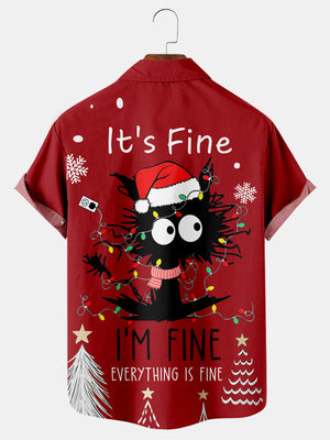 Christmas Crazy Cat It's Fine I'm Fine Everythings Is Fine - Hawaiian Shirt