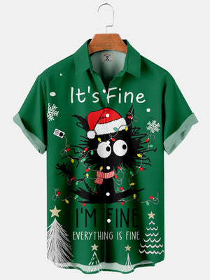 Christmas Crazy Cat It's Fine I'm Fine Everythings Is Fine - Hawaiian Shirt