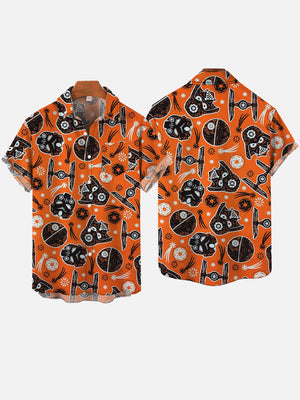 Orange Space Wars Flying Machines And Sugar Skull - Hawaiian Shirt