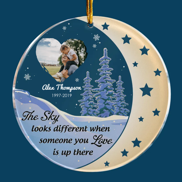 Custom Photo The Sky Looks Different - Memorial Gift For Family, Friends - Personalized Circle Acrylic Ornament