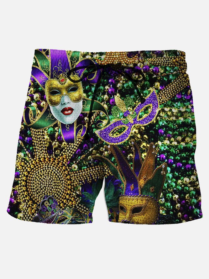 Holiday Casual Mardi Gras Mask - Beach Shorts