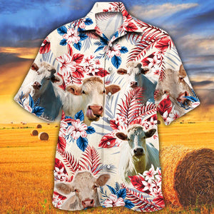 Unique Charolais Cattle Australian Flag Flowers - Hawaiian Shirt