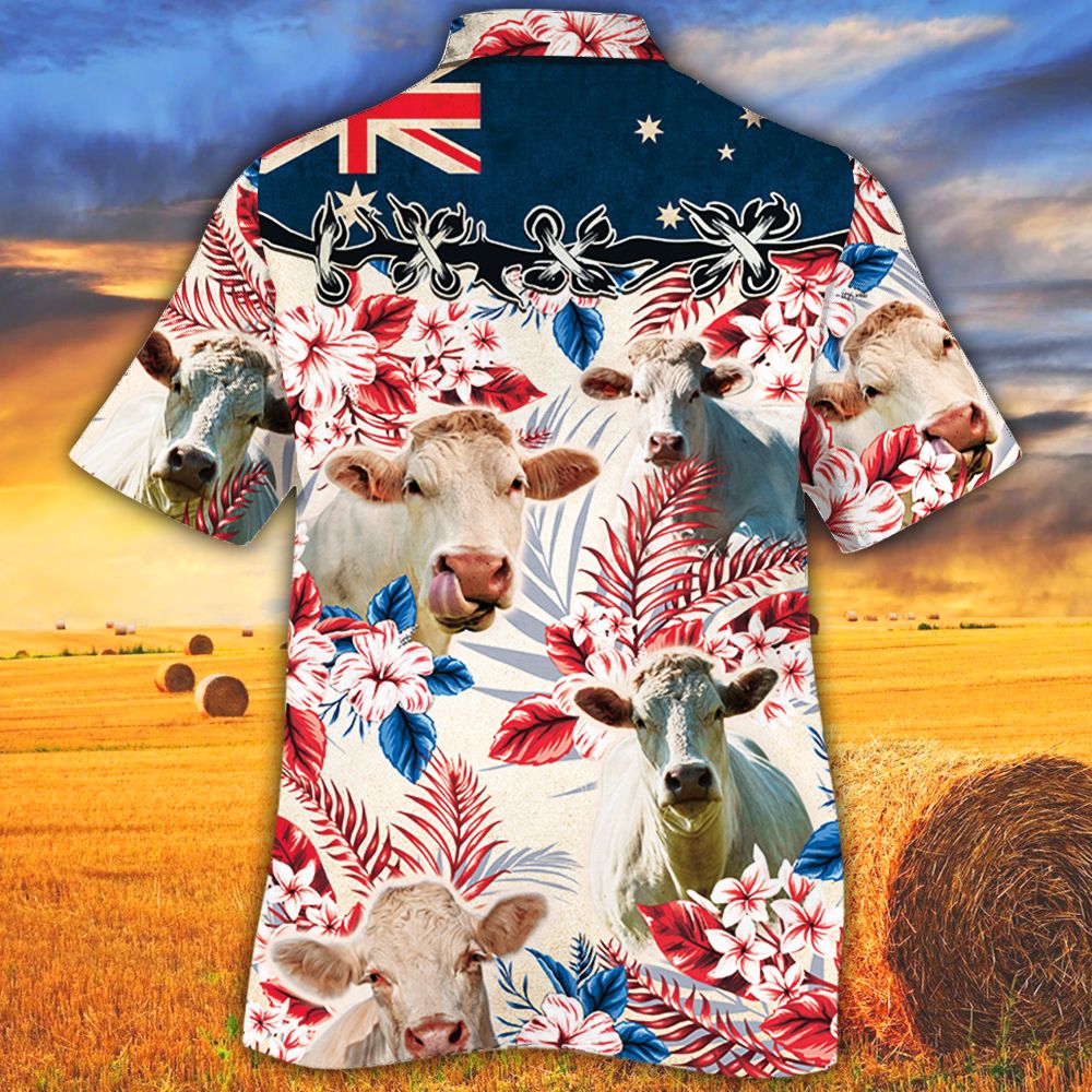 Unique Charolais Cattle Australian Flag Flowers - Hawaiian Shirt