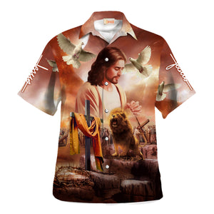 Jesus Is Praying, Lion And Dove - Hawaiian Shirt