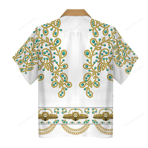 lvis Spanish Flower - White With Green Stones - Costume Cosplay Hawaiian Shirt ELHS34