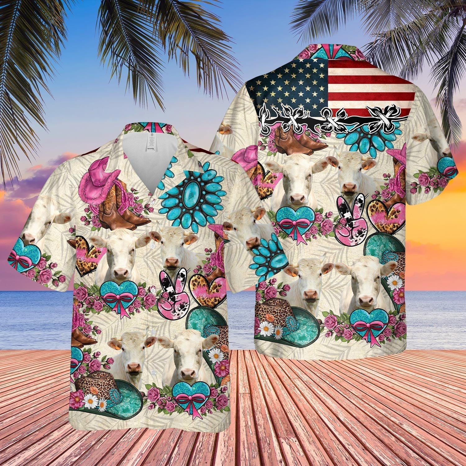 Unique Charolais Happiness Flowers 3D - Hawaiian Shirt