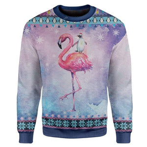 Ugly Penguin Riding Flamingo Christmas Kid T-shirt