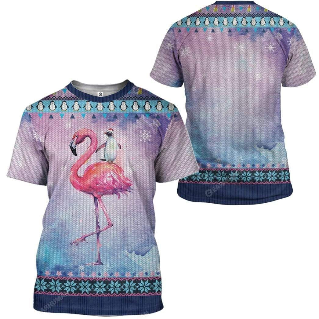 Ugly Penguin Riding Flamingo Christmas Kid T-shirt