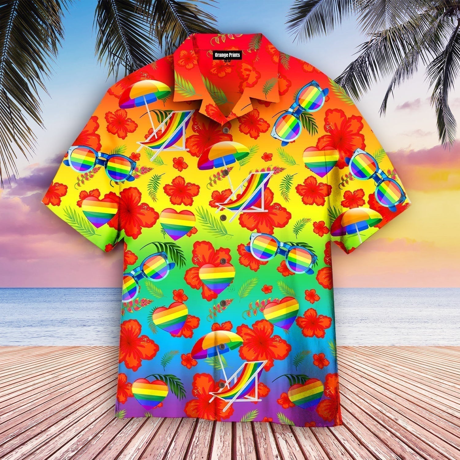 Pride Month Hibicus With LGBT Flag Aloha Hawaiian Shirts