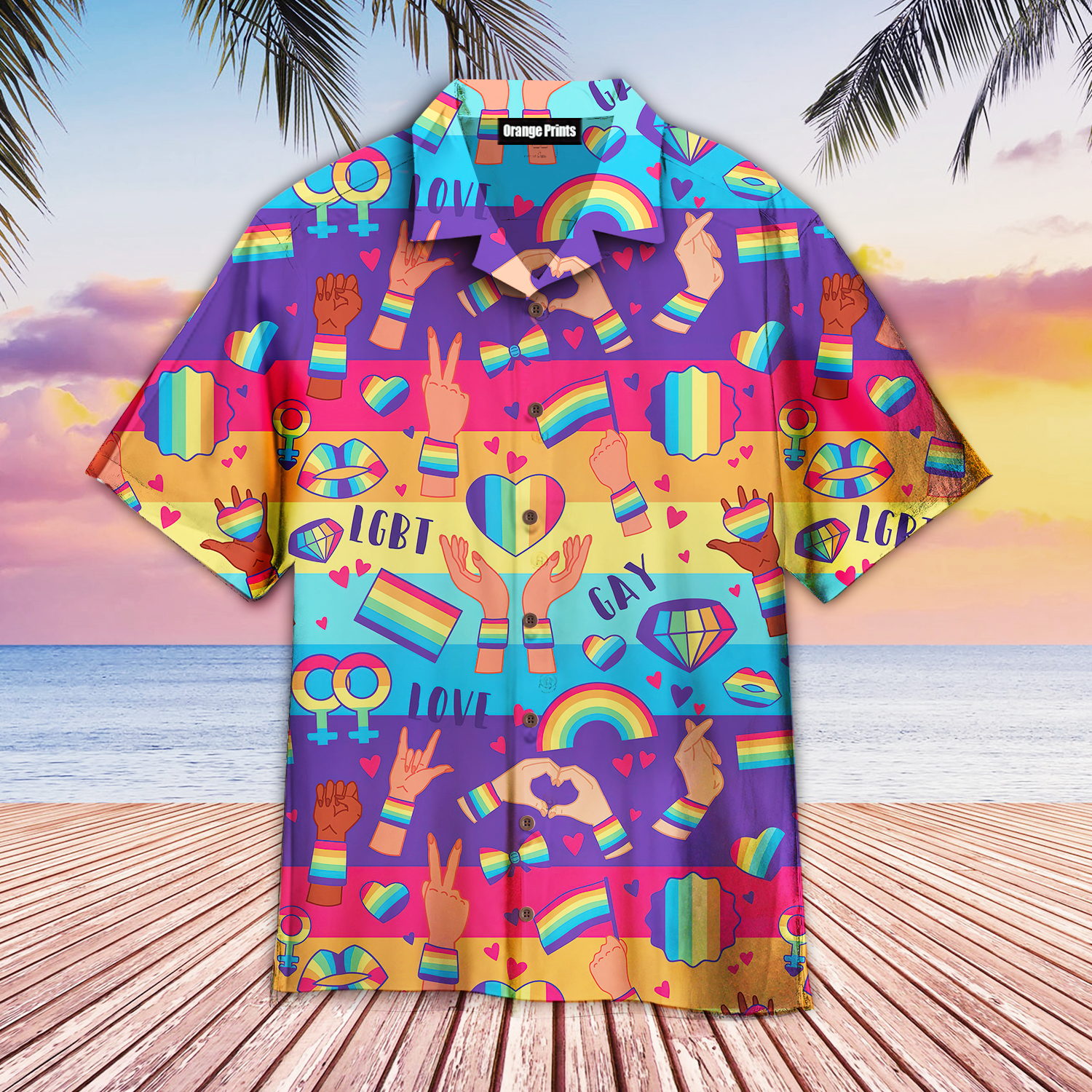 Rainbow LGBT Rights Hand Symbols - Hawaiian Shirt