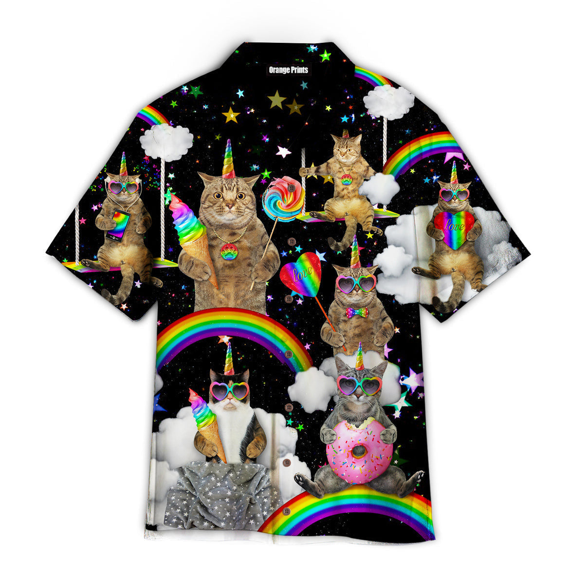 LGBT With Unicorn Cat Donut Ice Cream - Hawaiian Shirt