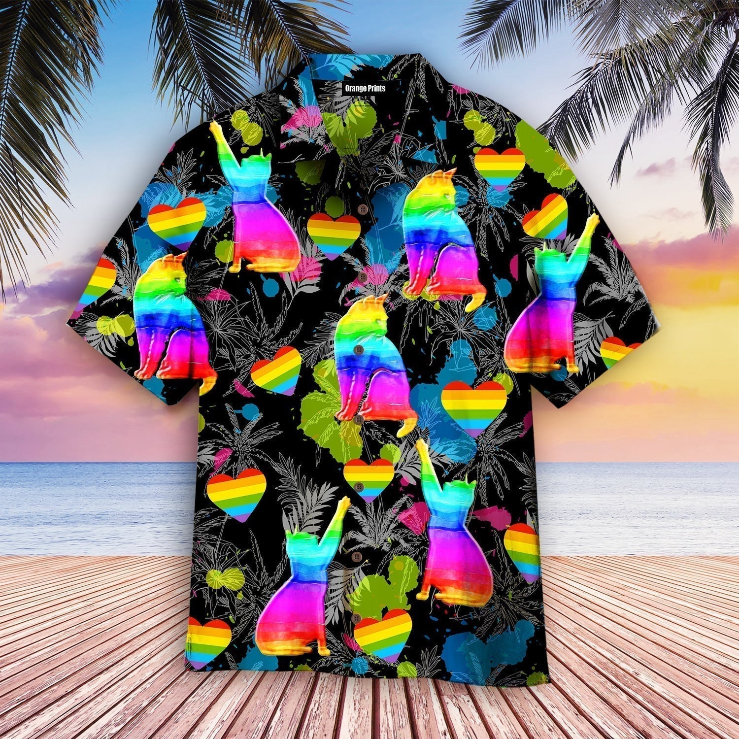 LGBT Cat Pride Month Heart - Hawaiian Shirt