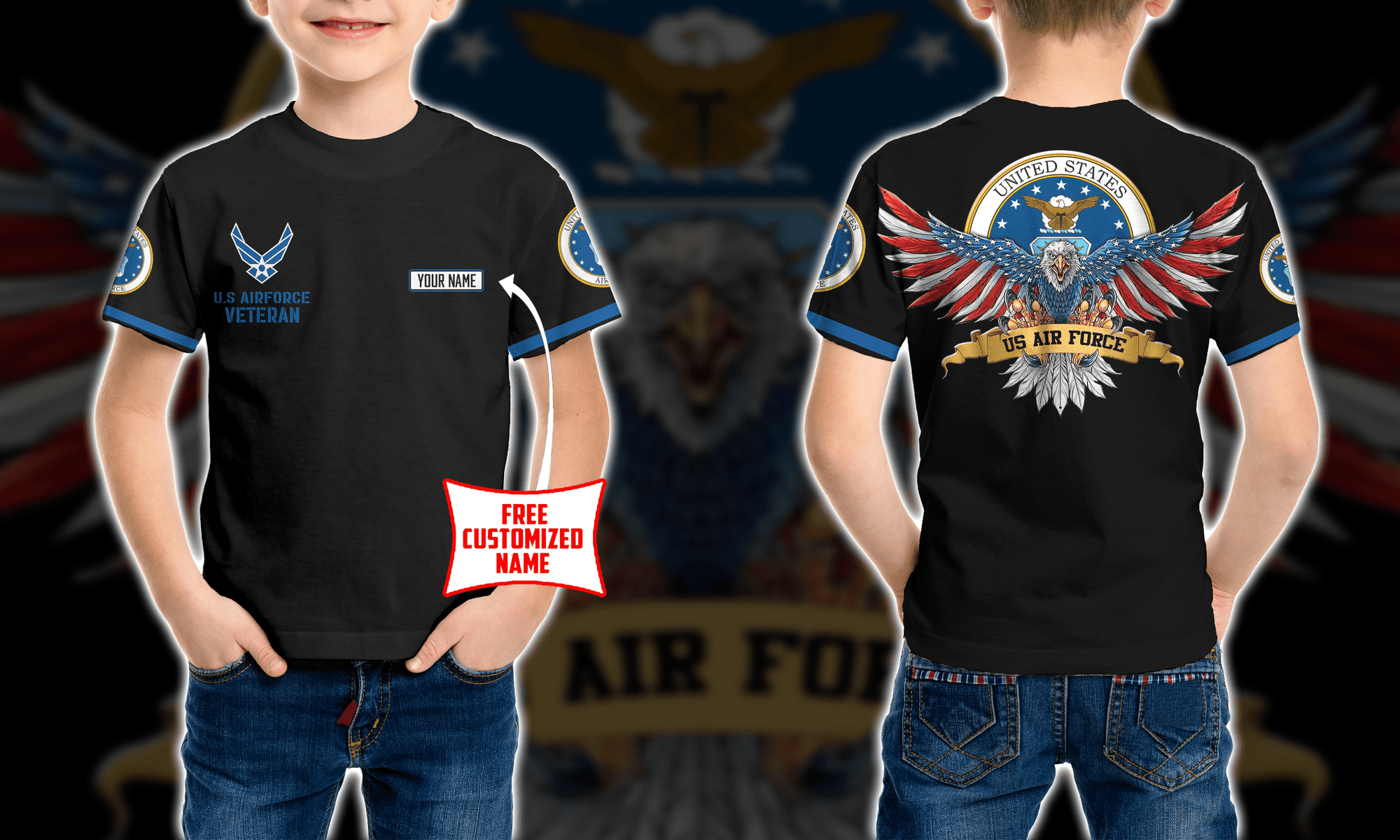 Personalized Custom Name 3D US Airforce Veteran Ver1 Kid T-shirt QT301232