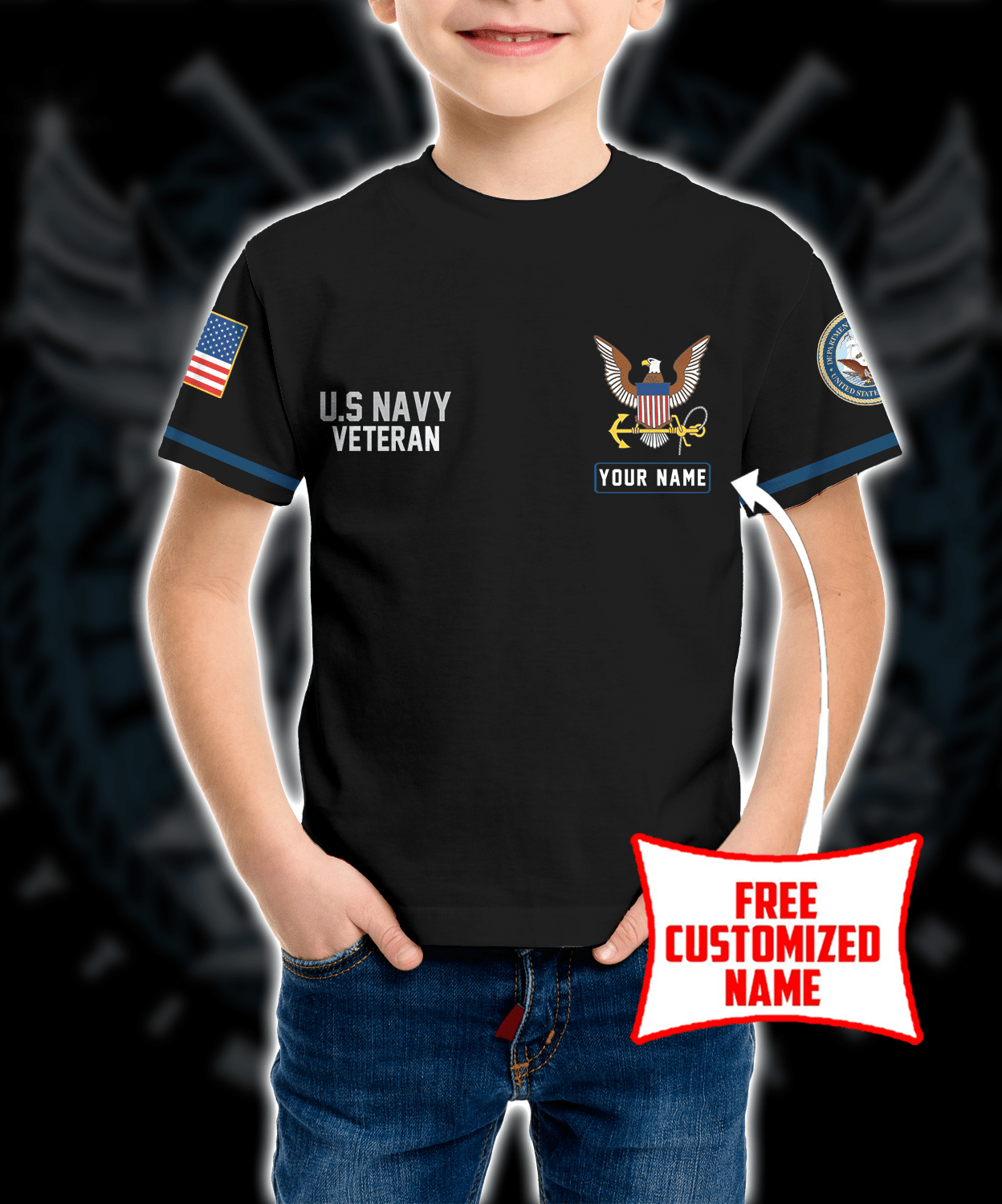 Personalized Custom Name 3D US Navy veteran Ver1 Kid T-shirt QT301230