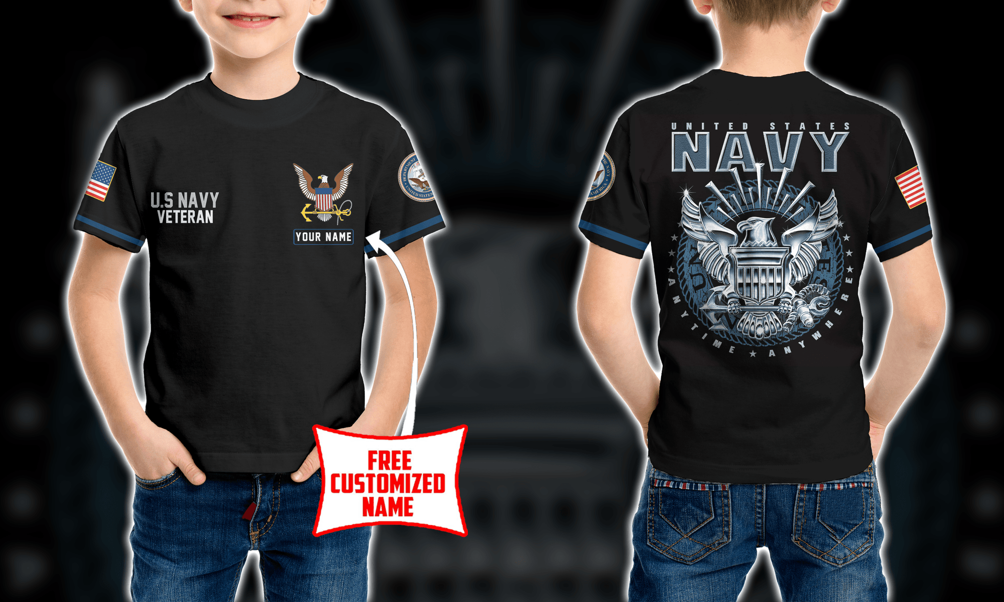 Personalized Custom Name 3D US Navy veteran Ver1 Kid T-shirt QT301230