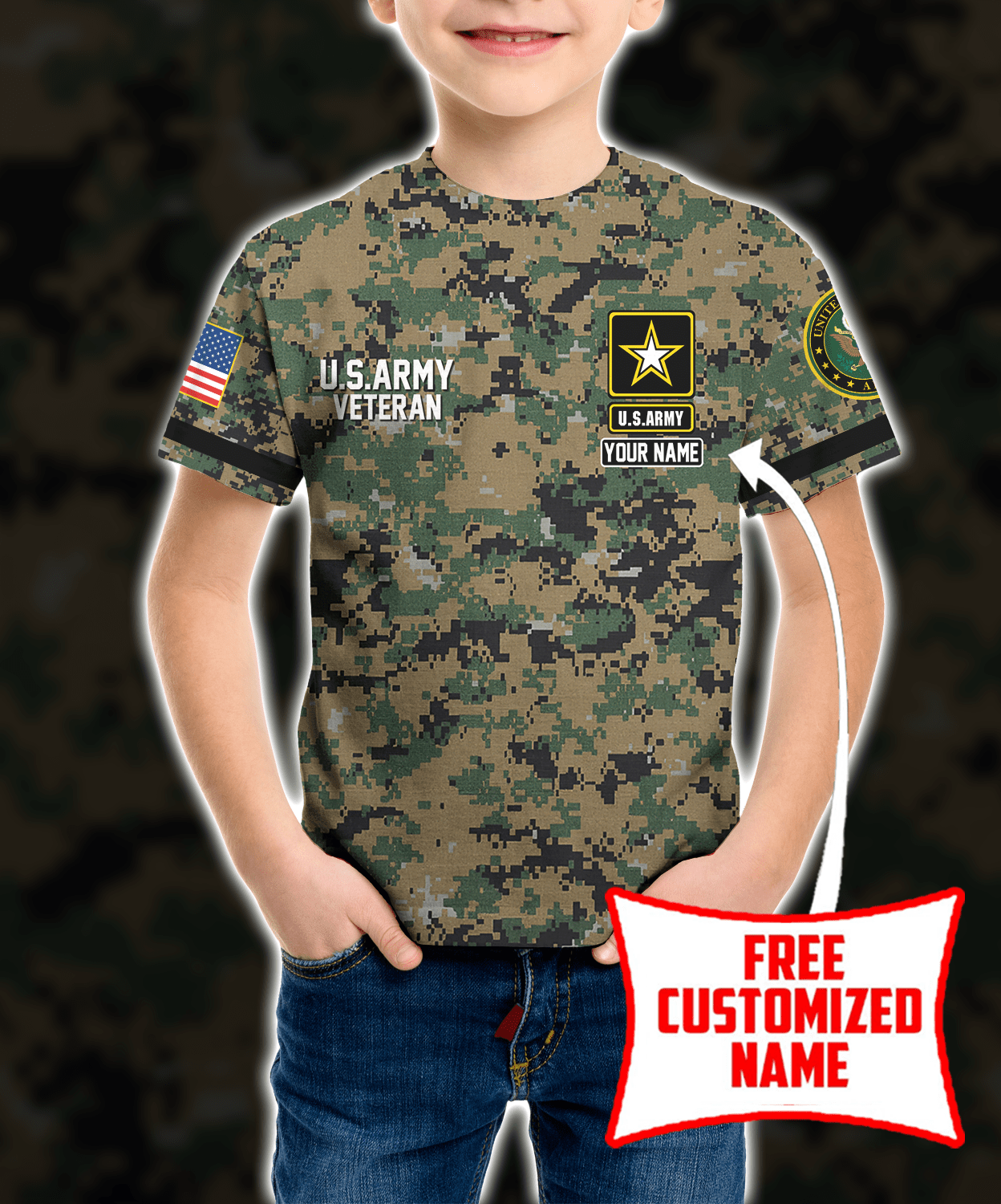 Personalized Custom Name 3D US Army Veteran Ver1 Kid T-shirt QT301176