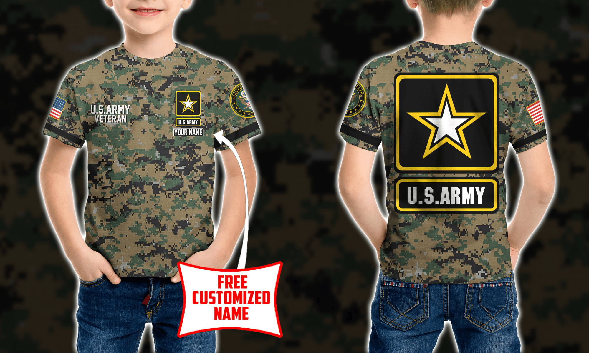 Personalized Custom Name 3D US Army Veteran Ver1 Kid T-shirt QT301176