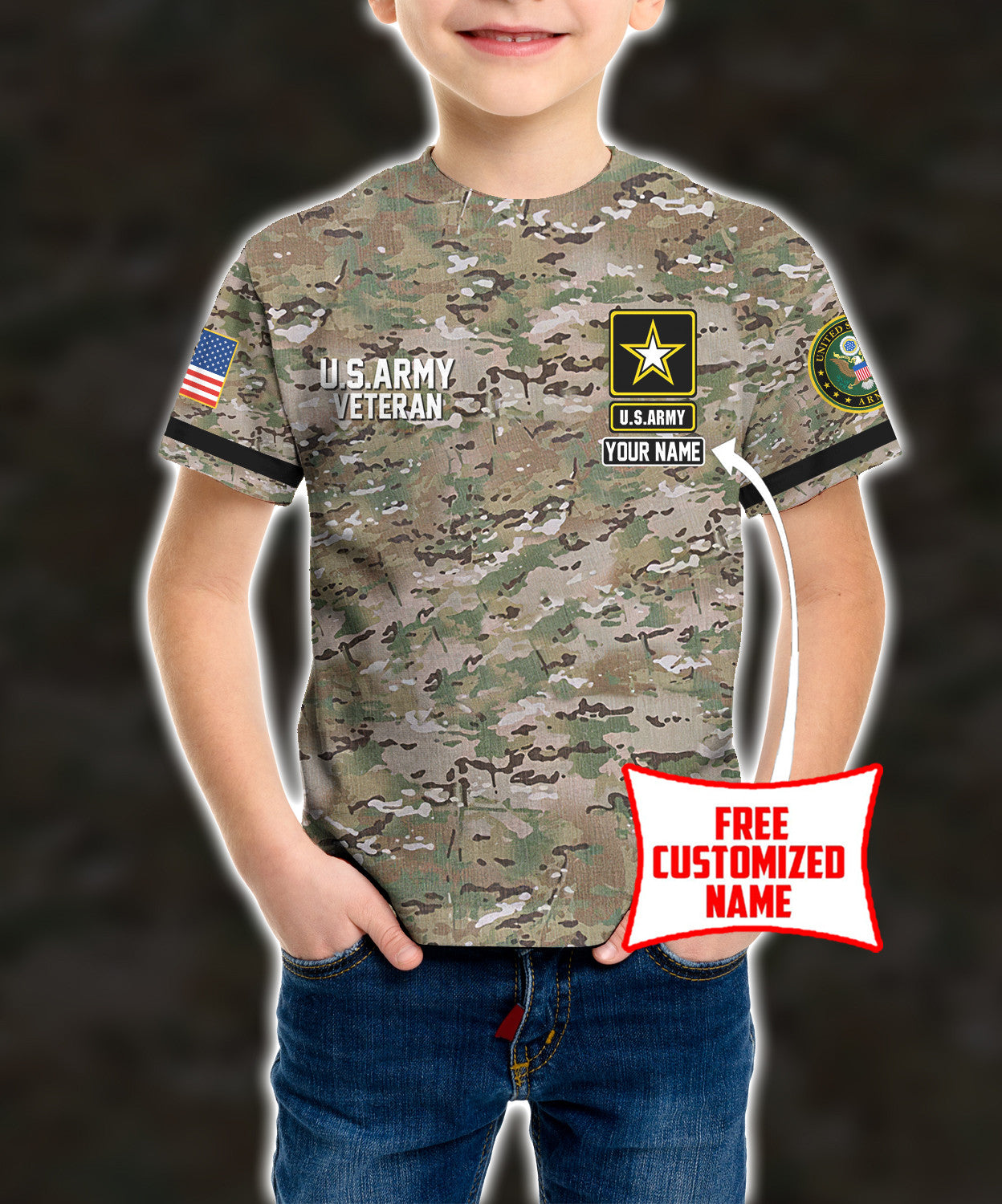 Personalized Custom Name US Army Veteran Ver2 Kid T-shirt QT301231