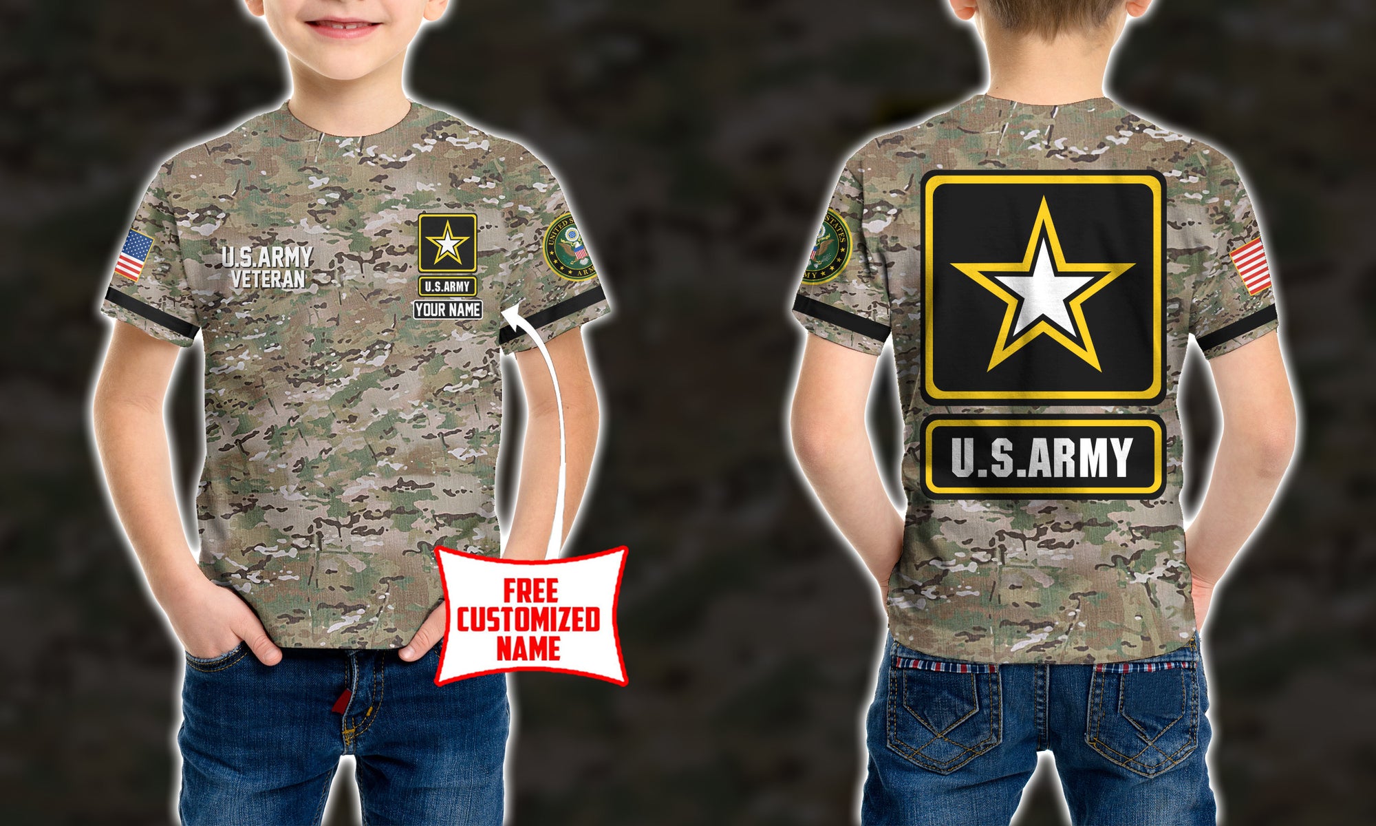 Personalized Custom Name US Army Veteran Ver2 Kid T-shirt QT301231