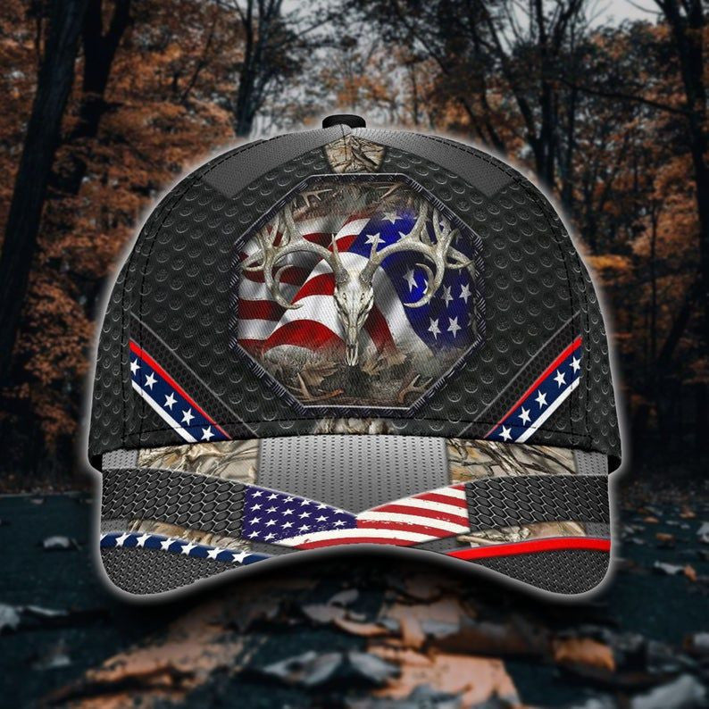 Skull Deer Hunter Hunting Flag American Camo - Classic Cap