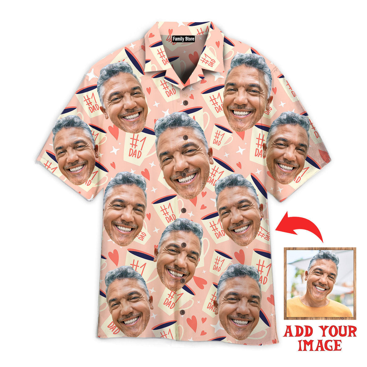 Custom Photo Happy Guy Number One Dad  - Gift For Dad - Personalized Hawaiian Shirt