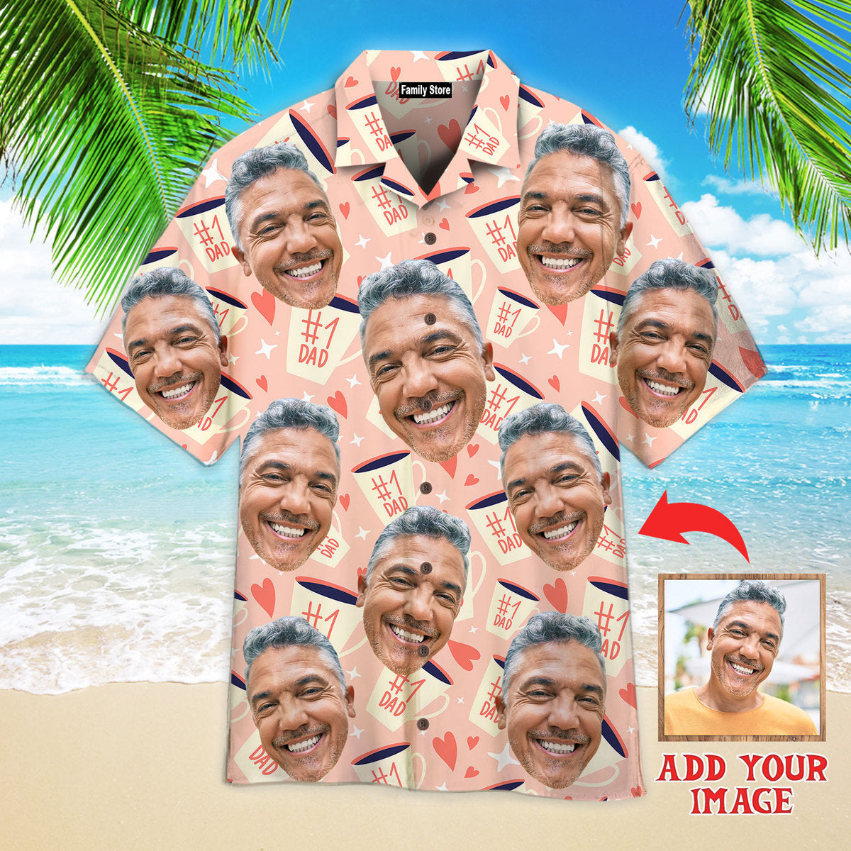 Custom Photo Happy Guy Number One Dad  - Gift For Dad - Personalized Hawaiian Shirt