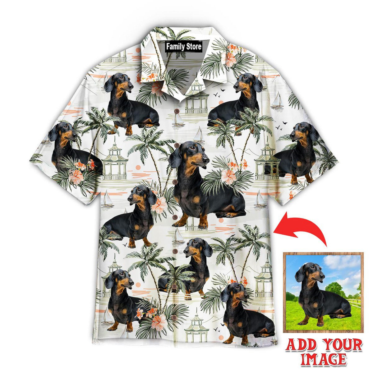 (Photo Inserted) Dachshund Summer Beach Surfing Custom Hawaiian Shirt