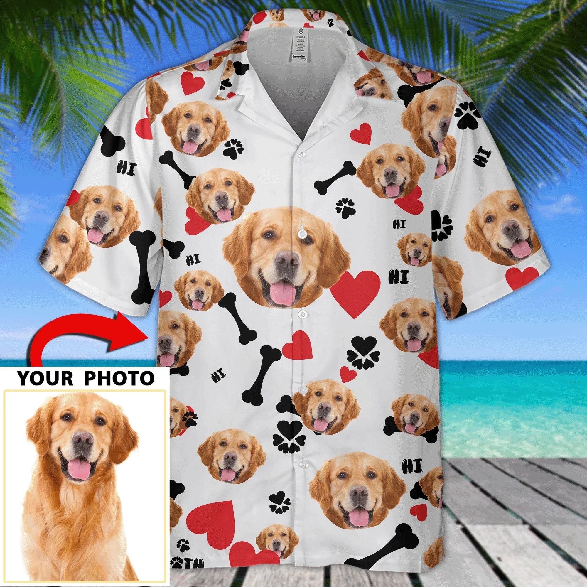 Custom Photo Cute Dog Loves Bones - Gift For Pet Lovers - Personalized Hawaiian Shirt