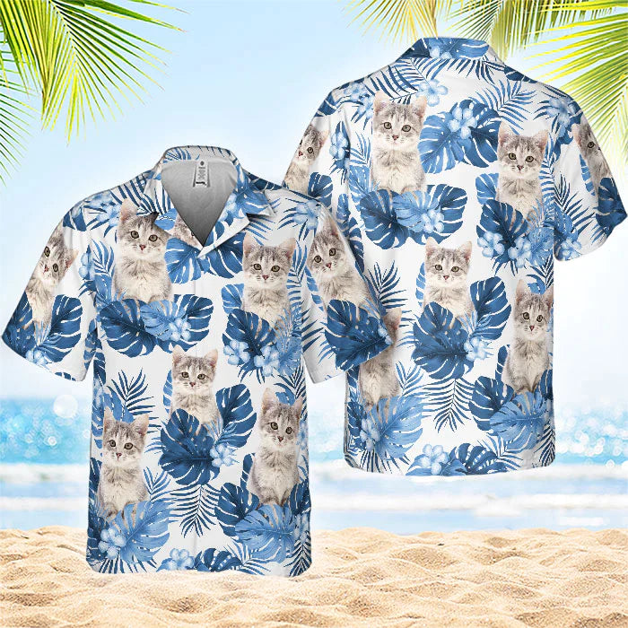 Custom Photo Tropical Blue Leaves And Pet  - Gift For Pet Lovers - Personalized Hawaiian Shirt