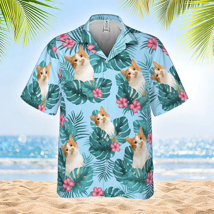 Custom Photo Tropical Leaves And Pet  - Gift For Pet Lovers - Personalized Hawaiian Shirt