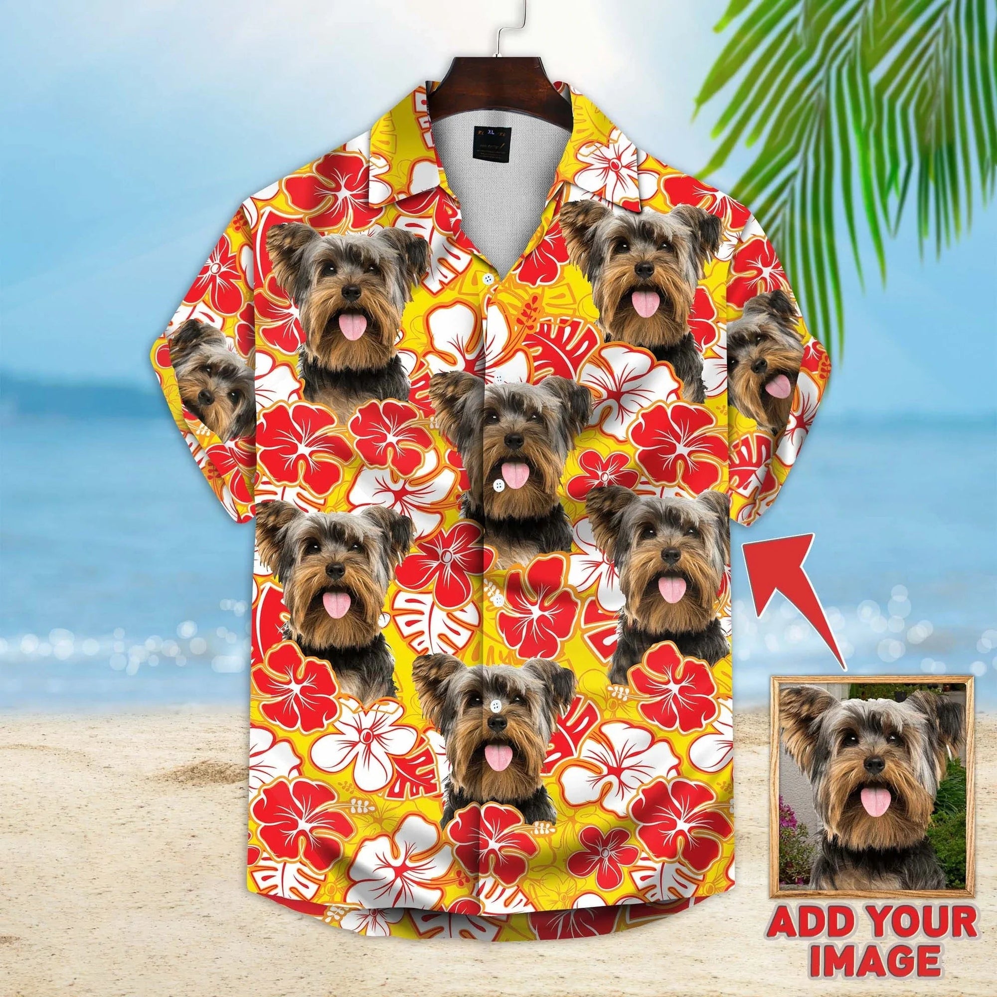 Custom Photo Dog Face Red And White Flowers - Gift For Pet Lovers - Personalized Hawaiian Shirt