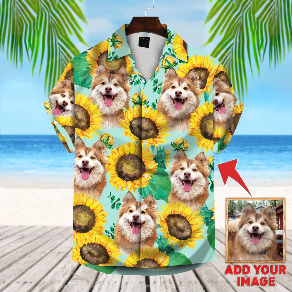 Custom Photo Sunflower Pattern - Gift For Pet Lovers - Personalized Hawaiian Shirt