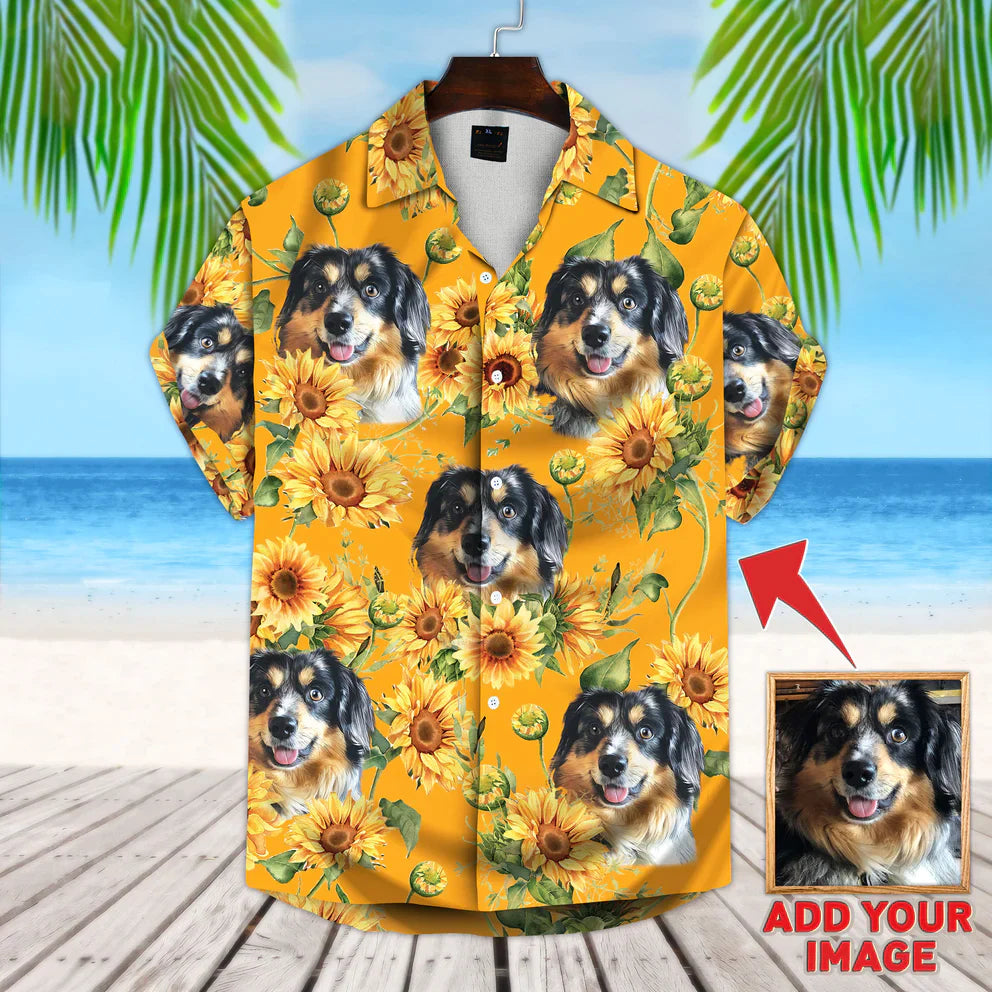 Custom Photo Sunflower Pattern Version 2 - Gift For Pet Lovers - Personalized Hawaiian Shirt