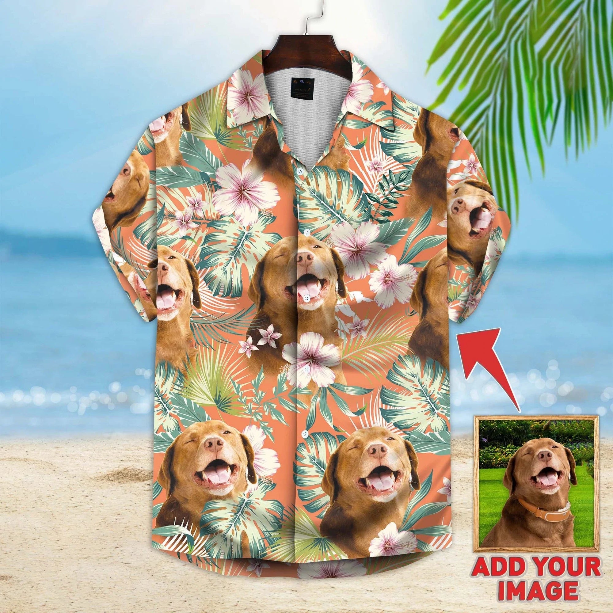 Custom Photo Face Floral Orange Version - Gift For Pet Lovers - Personalized Hawaiian Shirt