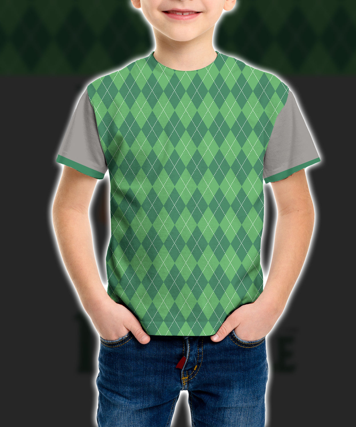 Custom Name 19th Hole Green Argyle Pattern Golf - Personalized Kid T-shirt