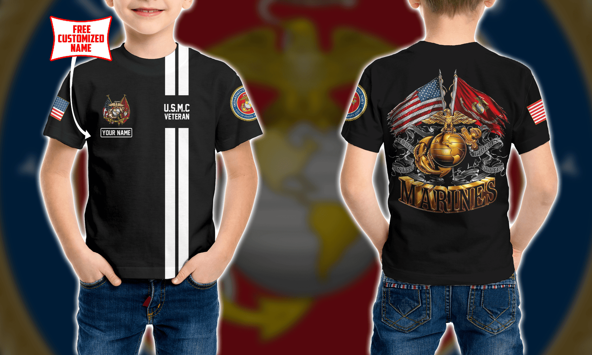 Personalized Custom Name Military US Marine Corps 22 Kid T-shirt Ver 1 QT303098