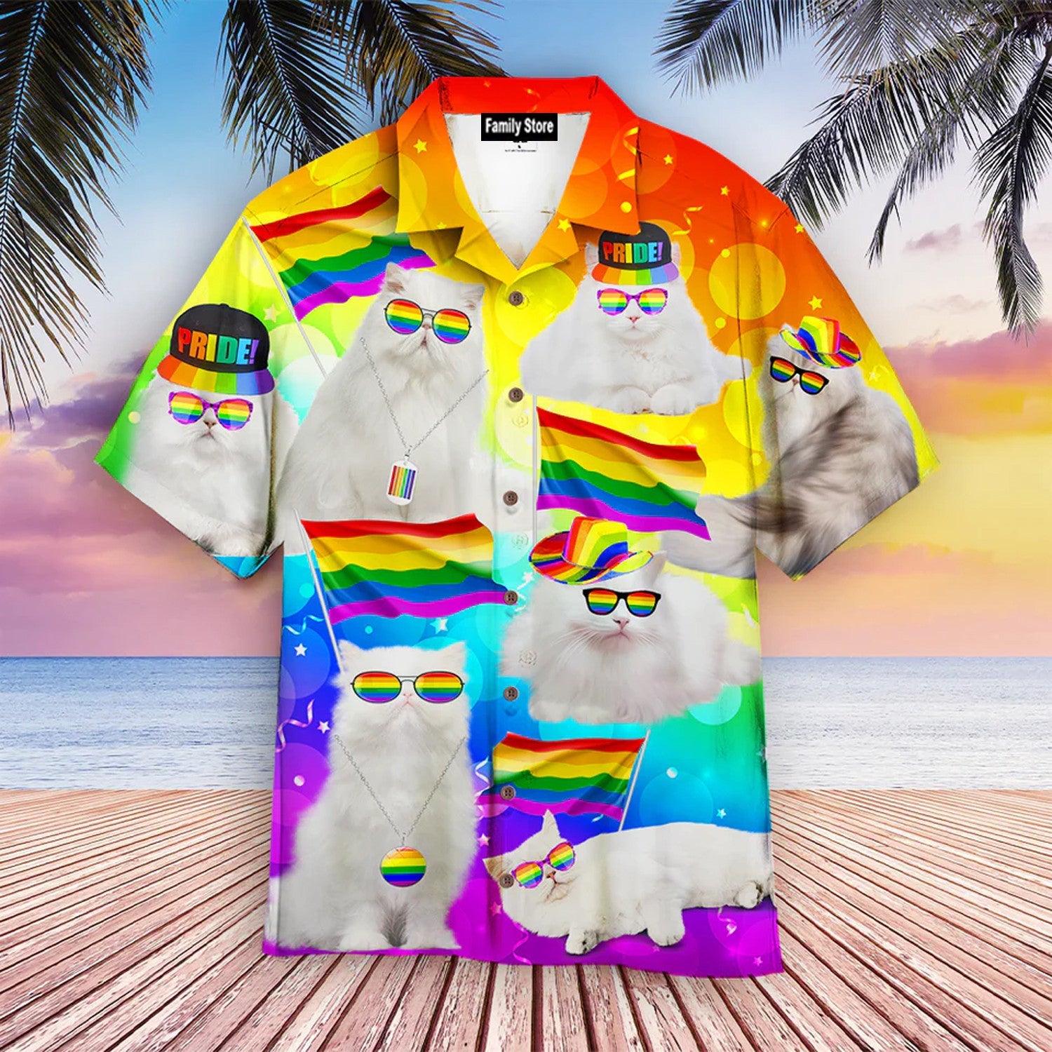 Cat Pride LGBT White Cat - Hawaiian Shirt 