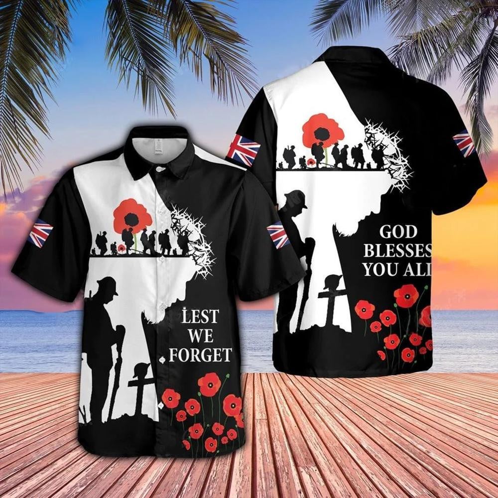 God Blessed You All Veteran Silhouette Lest We Forget - Hawaiian Shirt