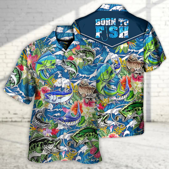 Fishing Hunting Born To Fish Tropical Vibe - Hawaiian Shirt