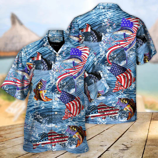 Fishing Hard America Cool - Hawaiian Shirt