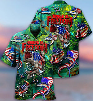 Fishing Hooked On Freedom Green Pattern  - Hawaiian Shirt