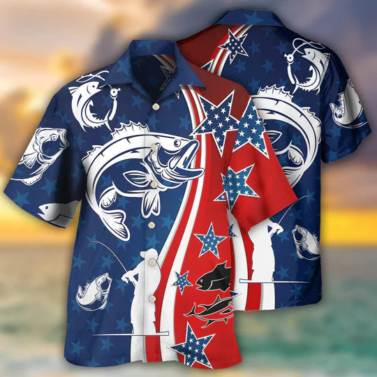 Fishing Independence Day Star America - Hawaiian Shirt