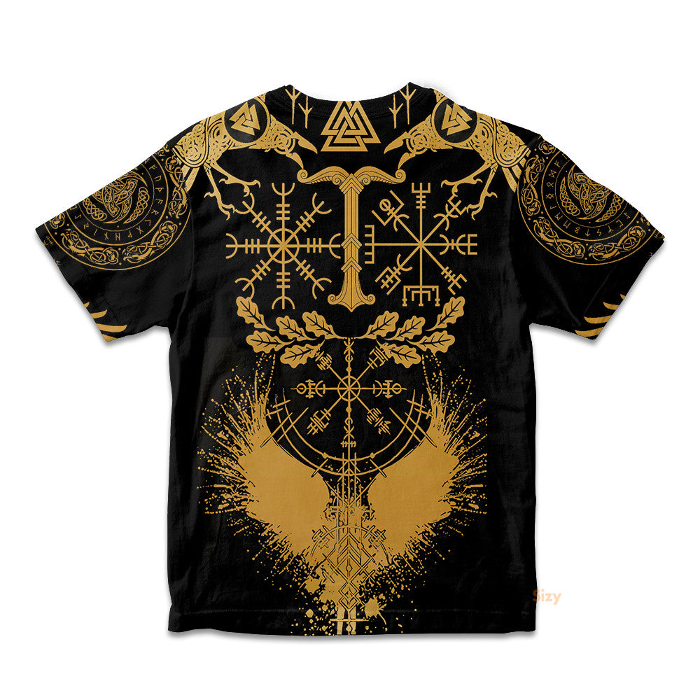 Viking Oak Leaf Valknut Vegvisir With Irminsul - Kid Tshirt